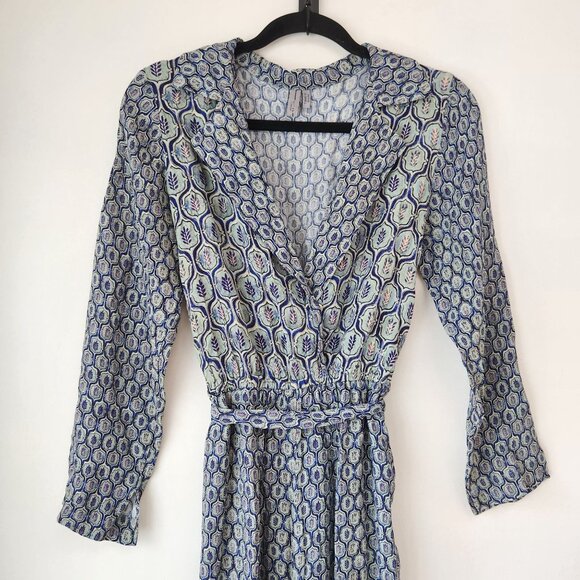 Blank London Anthropologie Seine Blue Motif Jumpsuit Flowy Women's Petite XS - Picture 5 of 12